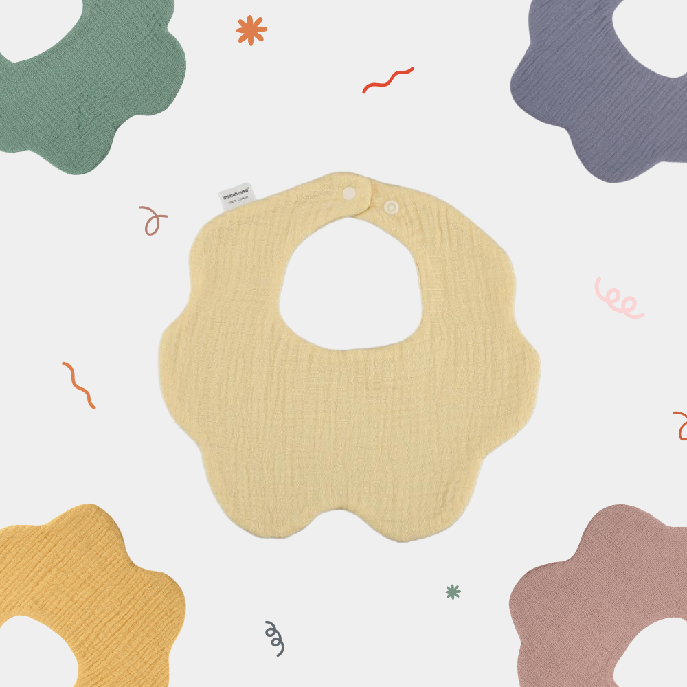Wave-Shaped Baby Cotton Bib – Solid Colors
