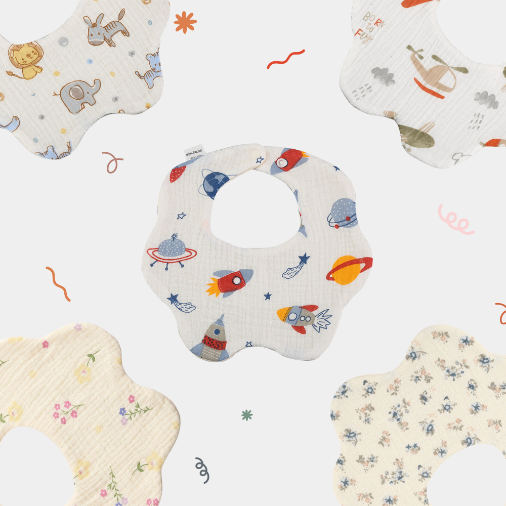 Wave-Shaped Baby Cotton Bib - Printed