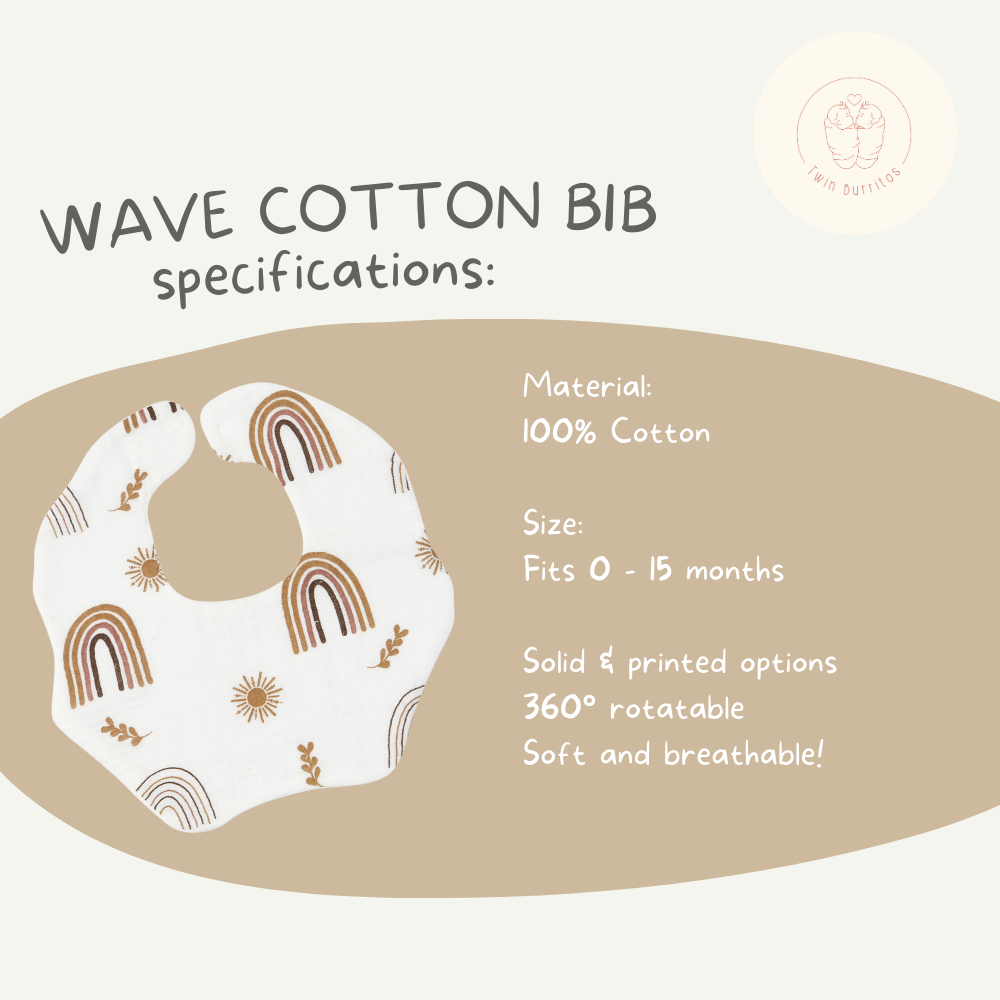 Wave-Shaped Baby Cotton Bib – Solid Colors