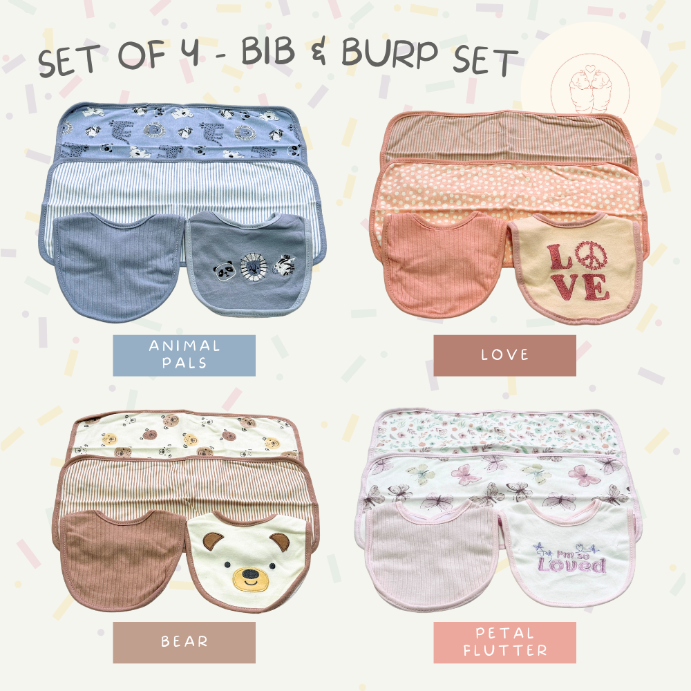 (Set of 4) Bib and Burp Cloth Set