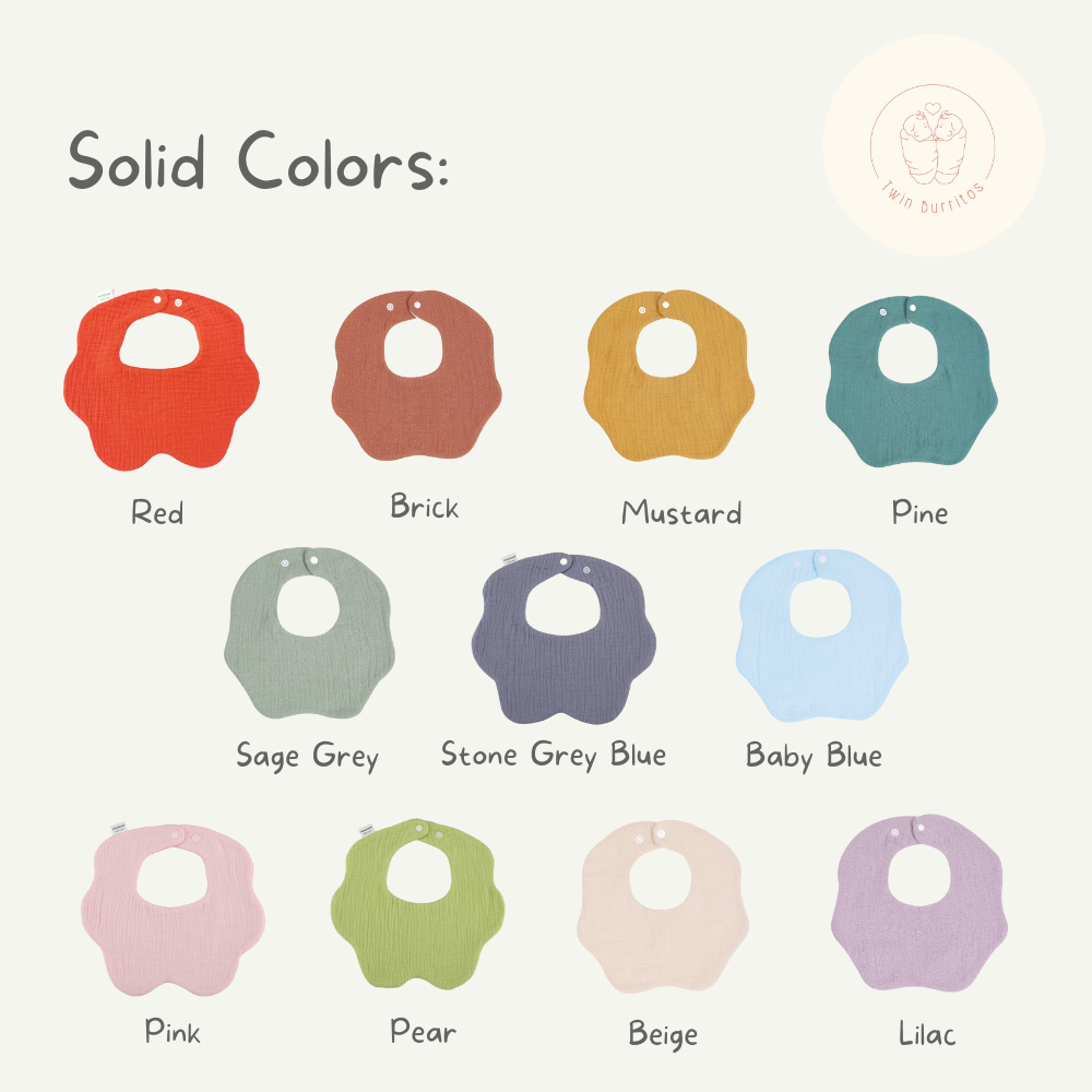 Wave-Shaped Baby Cotton Bib – Solid Colors